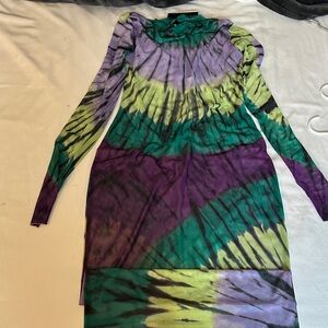 Multicolor Tie-Dye Long Sleeve Dress